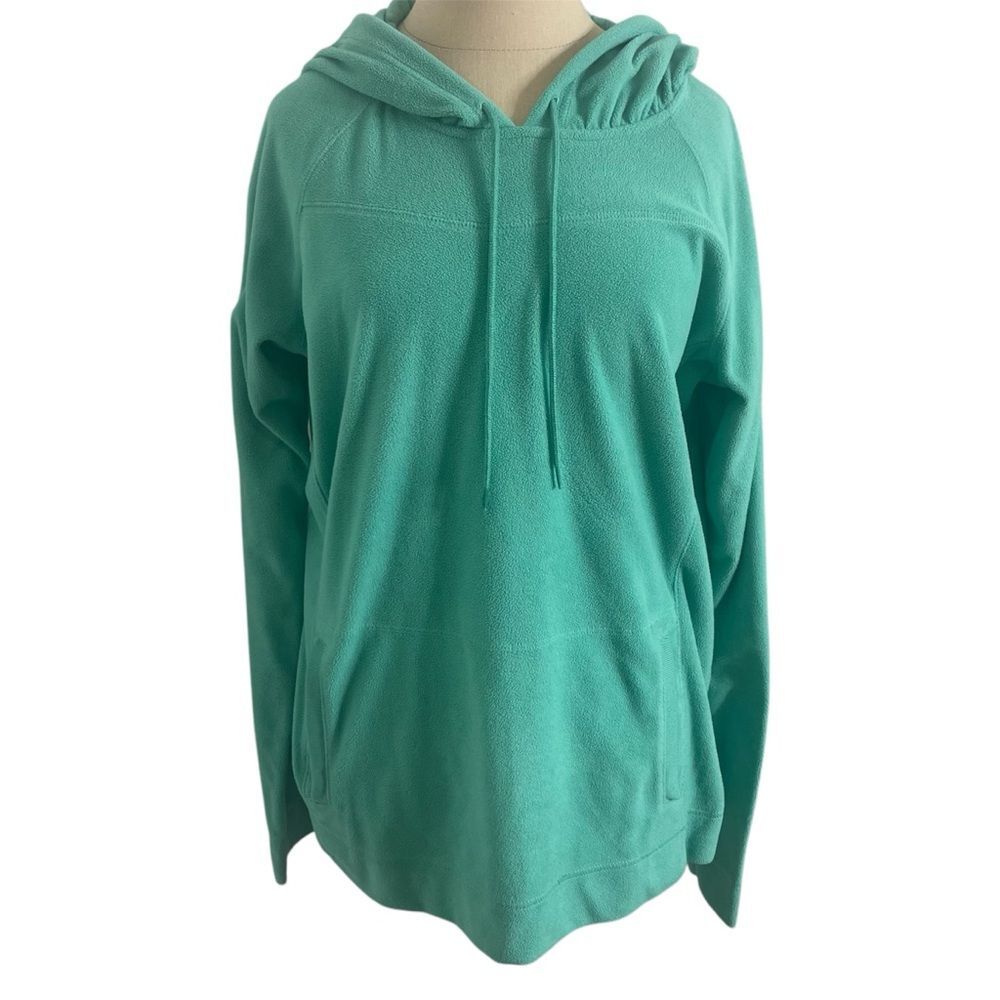 Columbia Size L Lightweight Fleece Jacket Solid Turquoise Long Sleeve Hoodie